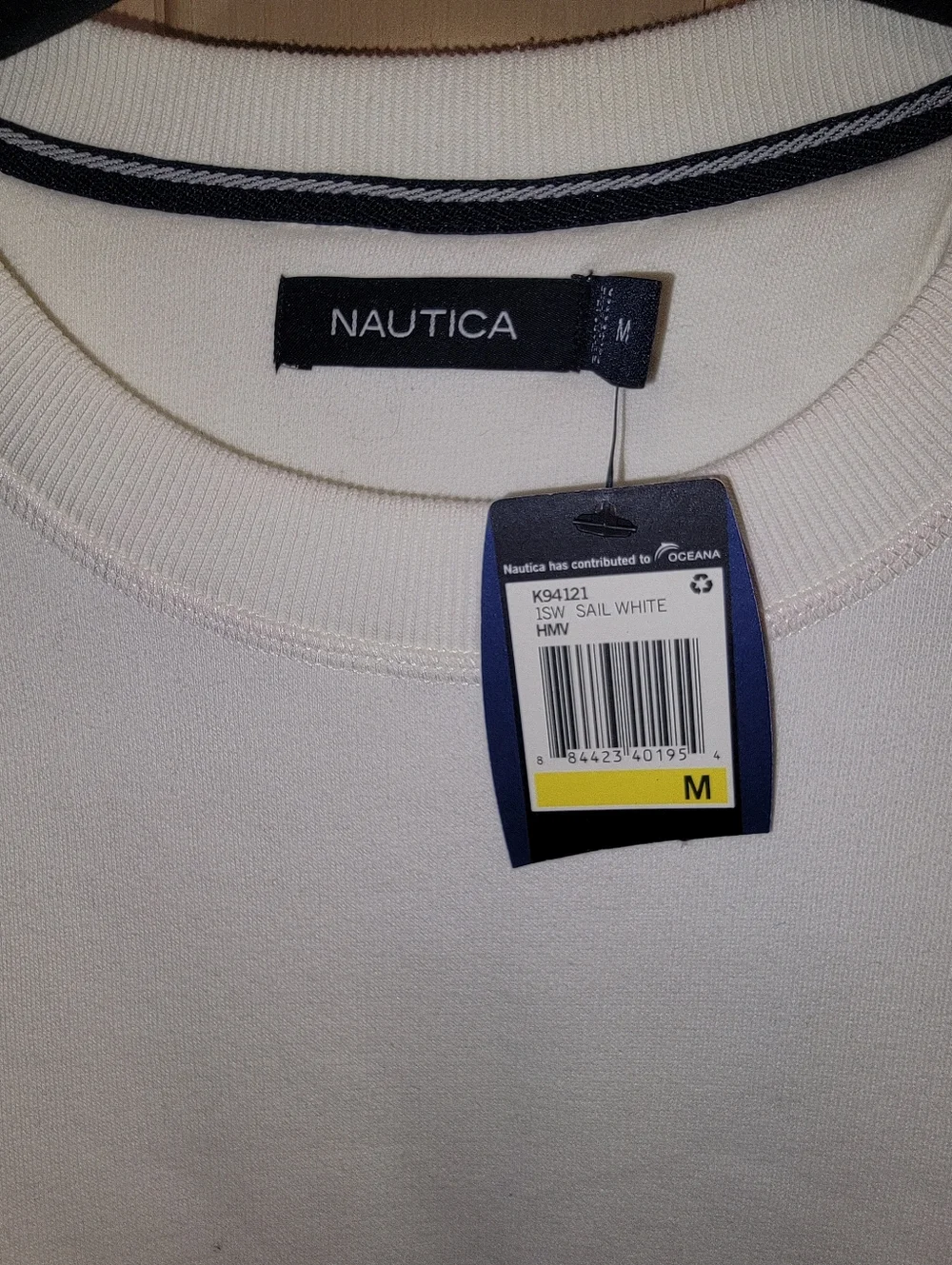 NWT Nautica Men's SZ M White Crewneck Pullover with Navy Logo - Picture 2 of 8